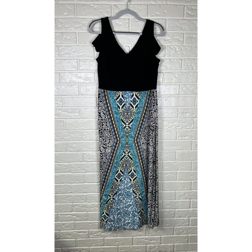 Established 1962 Maxi Dress 12 Boho Geometric Cold Shoulder Maxi